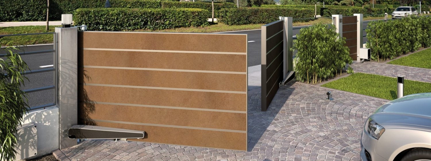 Automatic wooden sliding gate for residential driveway