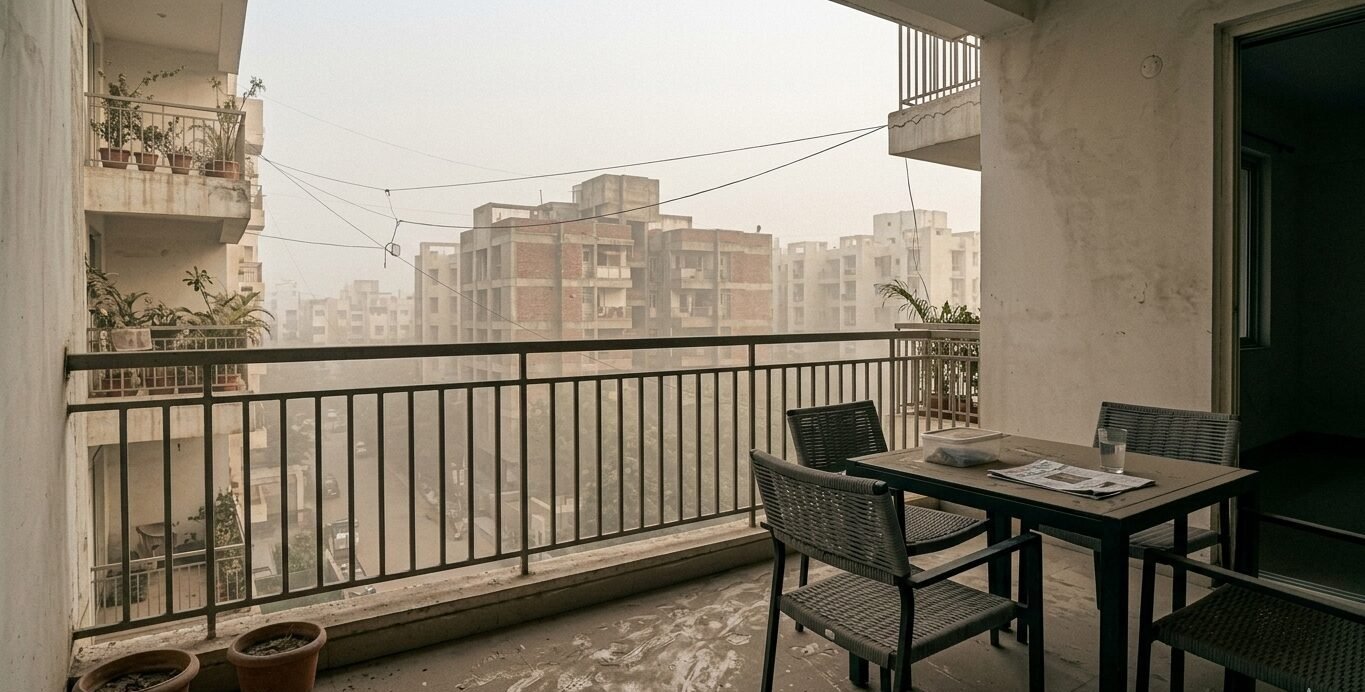 Dust and air pollution protection using motorized pergola in India