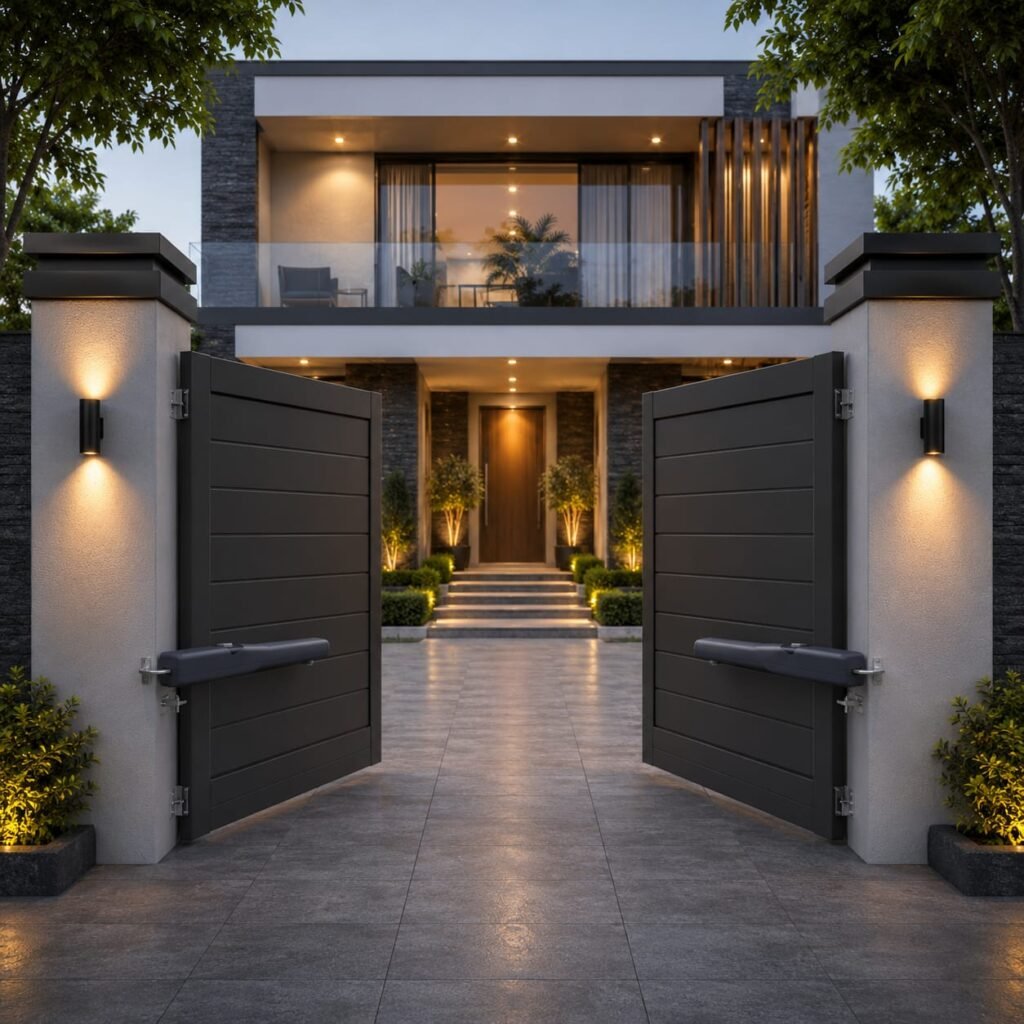 Double leaf automatic swing gate
